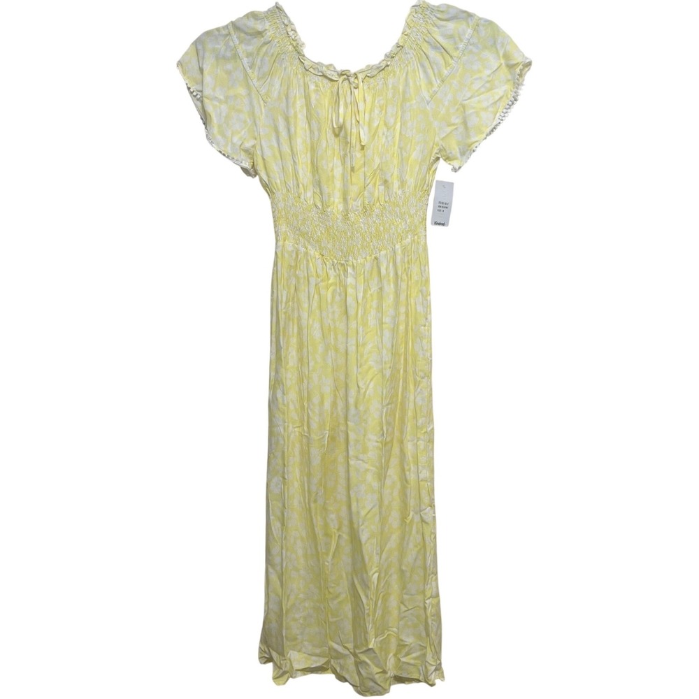 Kindred Dress Women Medium Yellow NEW Floral Smocked Waist Rayon Short Sleeve
